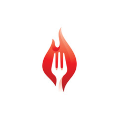 Fork Food Restaurant and Hot Fire Flame Logo Design