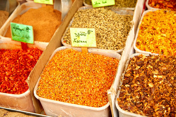 Bins of Spices at Market in Israel