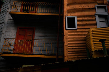 Buenos Aires, Argentina - March 28, 2020: Caminito in la boca houses view totally empty during quarantine In Buenos Aires, Argentina