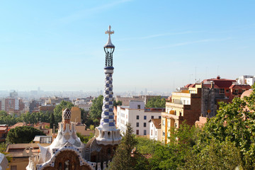 Fototapeta na wymiar Panoramic view of Park Guell in the morning, Barcelona, Spain