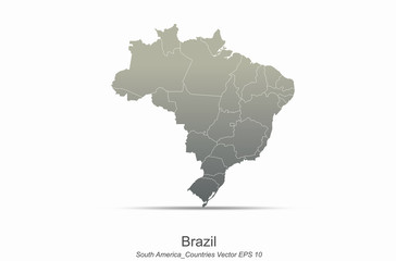 brazil map. south america continent countries map. country map of gray gradient series.
