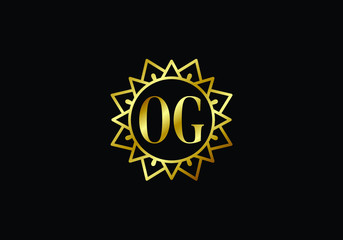 Golden OG Letter Logo Design with an Ornamental Sunburst Background Depicting Luxury and Sophistication