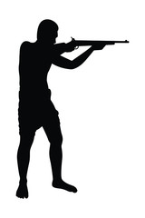 Forest man with weapon silhouette vector on white