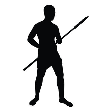 Forest man with weapon silhouette vector on white