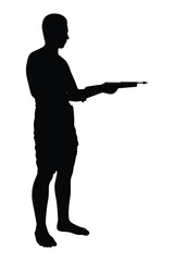 Forest man with weapon silhouette vector on white