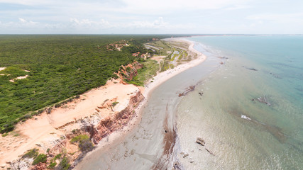Aerial Image of Ponta Grossa Beach close to Canoa Quebrada, east shore of Ceara State, Brazil