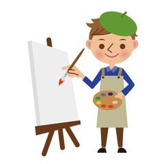 白いキャンバスに絵を描く絵描き・画家