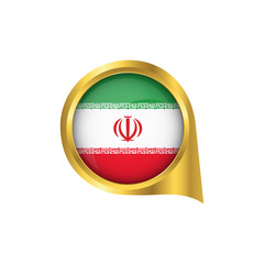 Flag of Iran, location map pin, pointer flag Iran, button gold, Icon country . Vector Illustration EPS10.