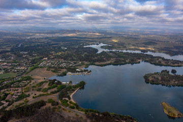 Fototapeta na wymiar Aerial view over Canberra from hot air balloon 