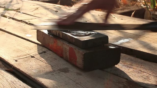 Man hands Sharpening knife
