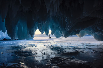 Frozen ice cave in winter on Lake Baikal Siberia Russia
