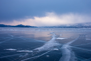 Landscape in winter on Lake Baikal Siberia Russia