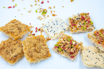 Thai Rice Cracker with dried shredded pork and whole Grains