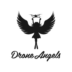 Obraz premium angels flying quadcopter drone logo, isolated vector illustration