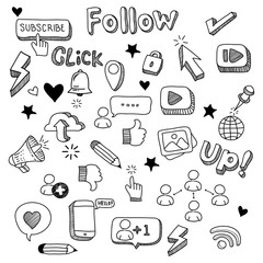 set of social media doodle vectors. social media design elements. vector illustration