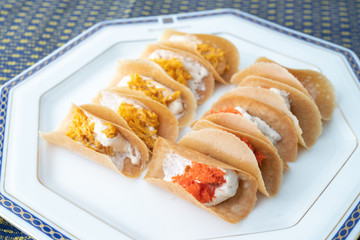 Thai food, Thai Dessert kind of Thai crispy pancake with sweet coconut, thai name Kanom Buang