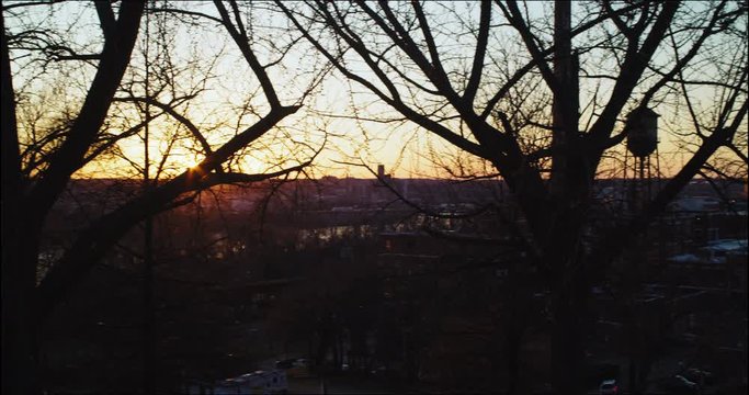 Gimbal shot of sunset over Downtown Richmond, Virginia