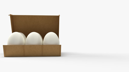 eggs in paper box on white background 3d rendering for food content.