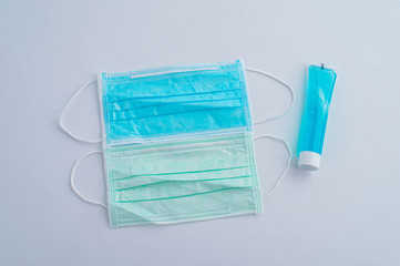 Sanitary mask and hand sanitizer protect from covid-19 virus