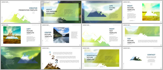 Presentations design, vector templates. Background for tourist camp, nature tourism, camping. Aadventure design concept. Multipurpose template for presentation slide, flyer leaflet, brochure cover.