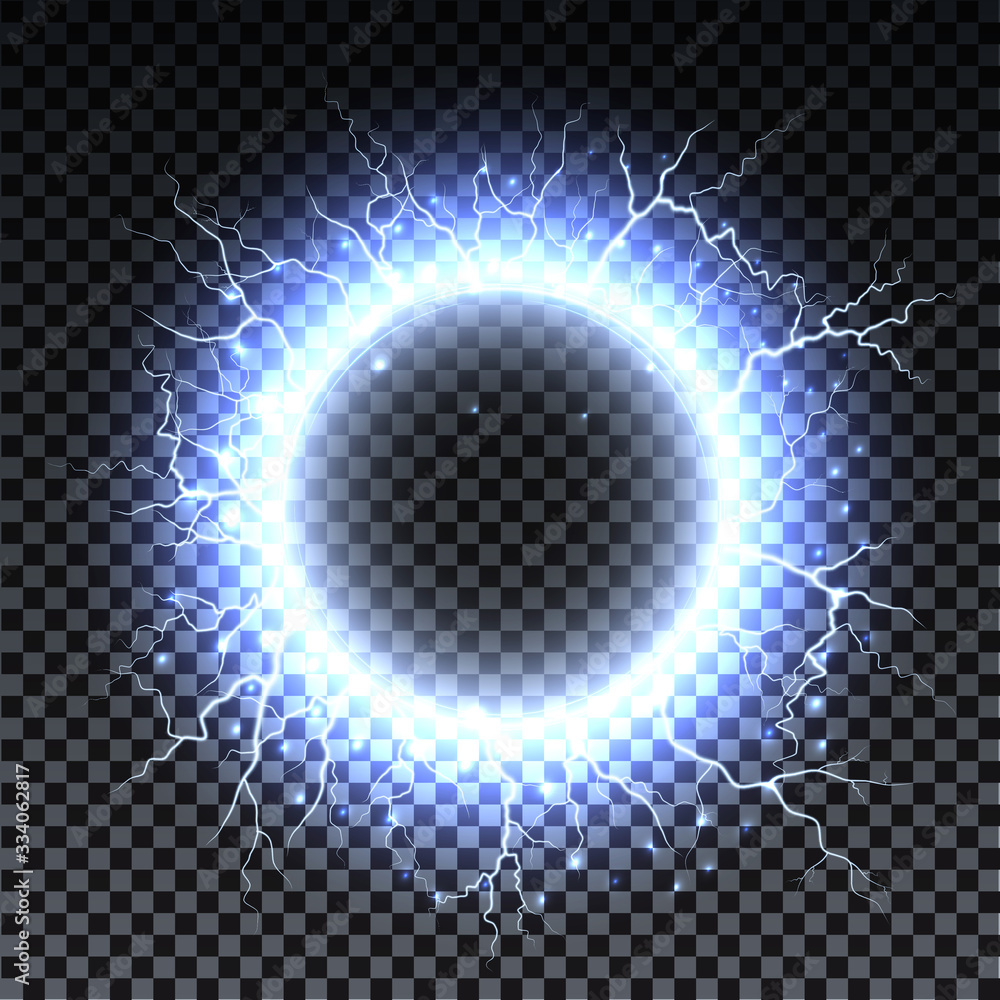 Wall mural lightning strikes and sparks, electrical energy on transparent background. lightning flash and spark
