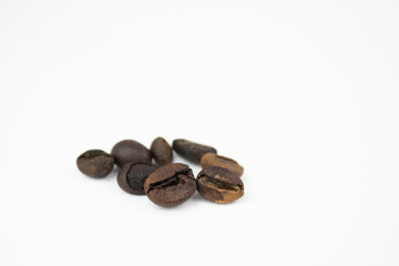 Roasted coffee beans isolated white background