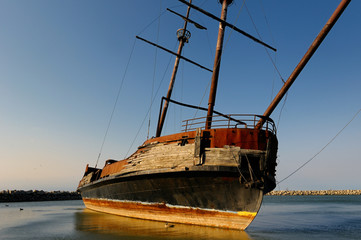 Wreckage of the replica of the Cartier Big Weasel in Jordan Harbour Niagara Canada