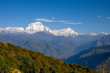 Landscape snow peaks mount Himalayas Nepal