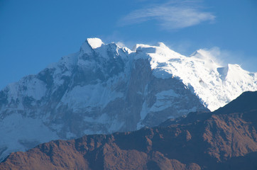 Landscape snow peaks mount Himalayas Nepal