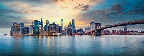 Photo sur Plexiglas New York Panorama de coucher de soleil de la ville de New York