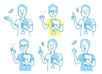 笑顔シニア男性　白衣　セット