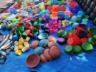 Plastic items sale in the road side.