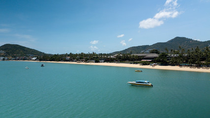 Fishermans village beach during covid-19 lockdown  - empty beach with nobody outside - koh samui in Thailand