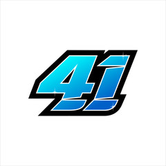 Vector Racing number 41, start racing number, sport race number with blue color isolated on white background