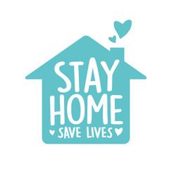 Stay home, save lives vector,  Typography campaign poster with text for your own quarantine time. family Motivational quotes to stay safe at home from disease outbreaks. text with the house logo.