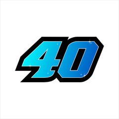 Vector Racing number 40, start racing number, sport race number with blue color isolated on white background