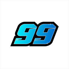 Vector Racing number 99, start racing number, sport race number with blue color isolated on white background