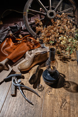 Still Life With Shoes And Tools