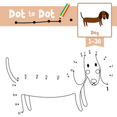 Dot to dot educational game and Coloring book Dachshund animal cartoon character vector illustration