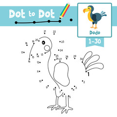 Dot to dot educational game and Coloring book Dodo bird animal cartoon character vector illustration © natchapohn