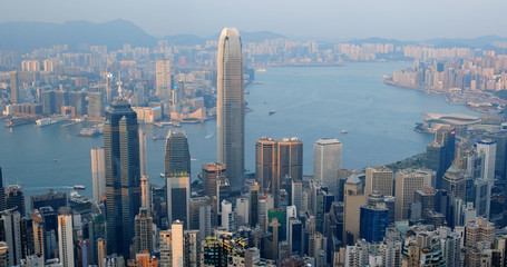 Hong Kong city at sunset