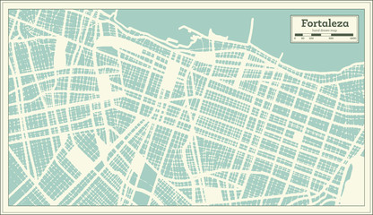 Fototapeta premium Fortaleza Brazil City Map in Retro Style. Outline Map.