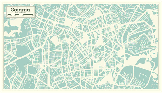 Goiania Brazil City Map in Retro Style. Outline Map.