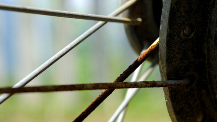 Detail macro automotive photography - close up od rustic wheel bars