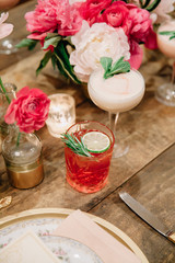 Two signature cocktails on a wedding table