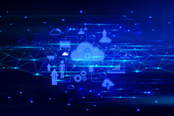Fototapeta premium network social online, background 3d illustration rendering, machine deep learning, data cloud storage digital, science neuron, plexus cell brain, futuristic connecting, technology system
