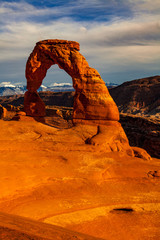 Utah's iconic Delicate Arch in Arches National Park at dusk