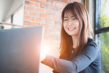 Fototapeta premium businesswoman using modern technology working playing with happy.