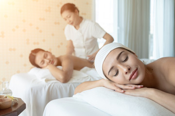 Obraz na płótnie Canvas Young Woman during Spa Salon Body massage Hands Treatment.