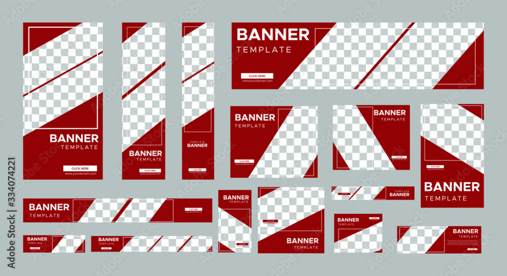 Poster set of creative web banners of standard size with a place for photos. business ad banner. vertical, 